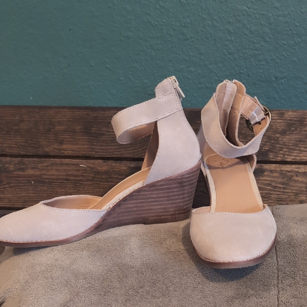 Crown Vintage Suede Ankle-Strap Wedges in Light Taupe - Picture 2 of 7